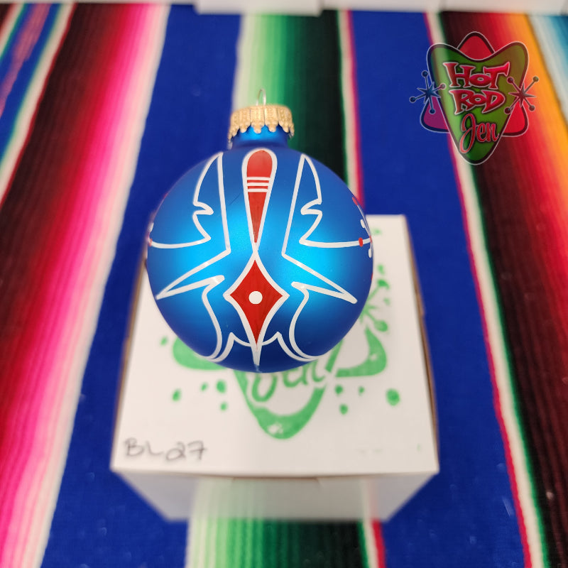 Hand pinstriped/painted glass ornament by Hot Rod Jen