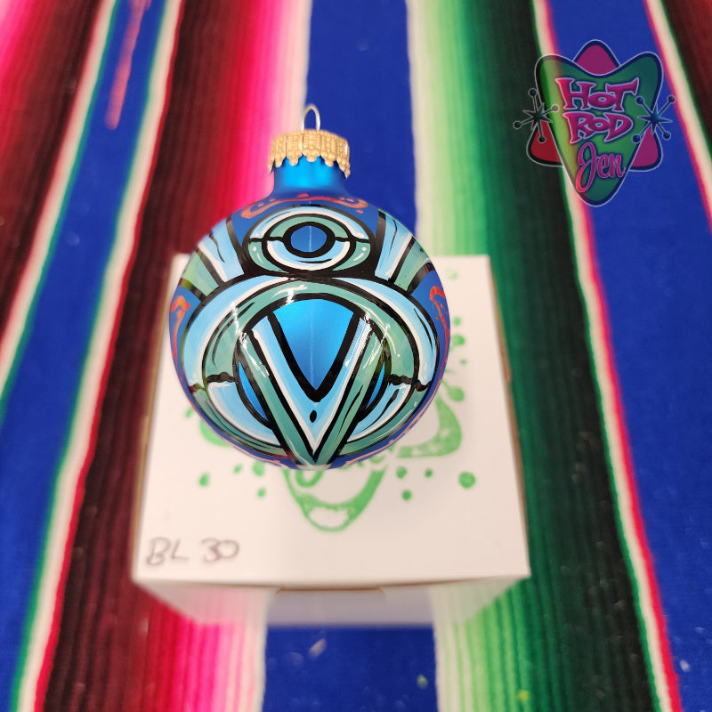 Hand pinstriped/painted glass ornament by Hot Rod Jen