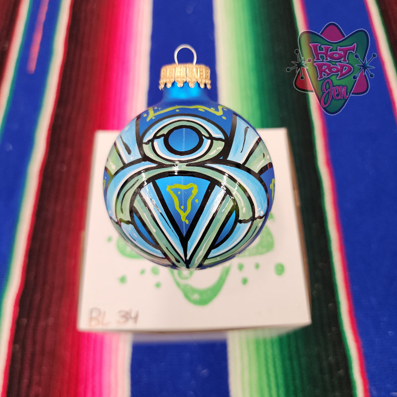 Hand pinstriped/painted glass ornament by Hot Rod Jen