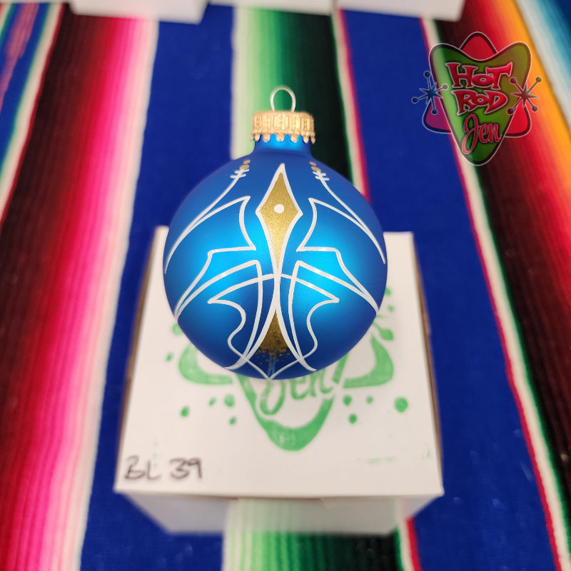 Hand pinstriped/painted glass ornament by Hot Rod Jen