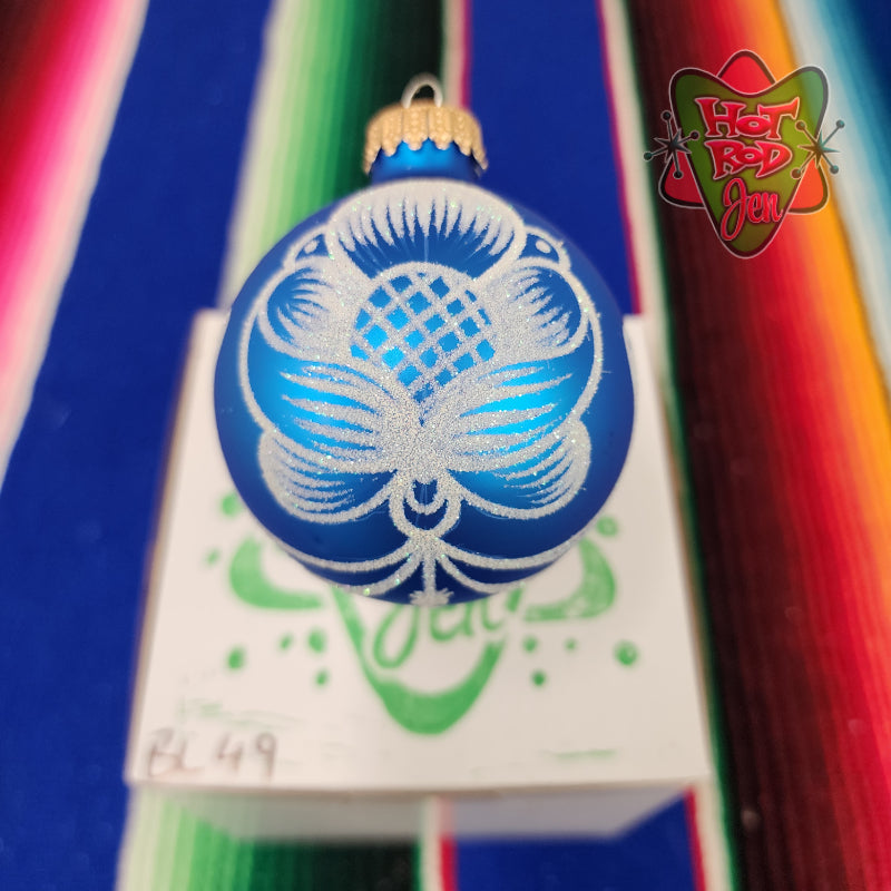 Hand pinstriped/painted glass ornament by Hot Rod Jen