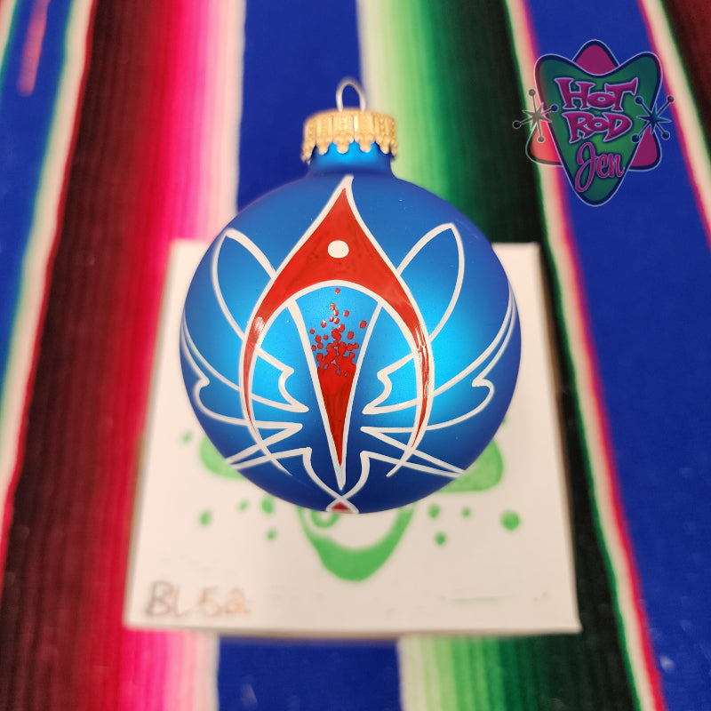 Hand pinstriped/painted glass ornament by Hot Rod Jen