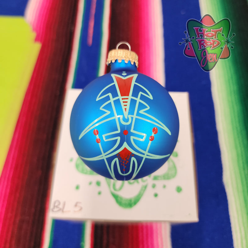 Hand pinstriped/painted glass ornament by Hot Rod Jen