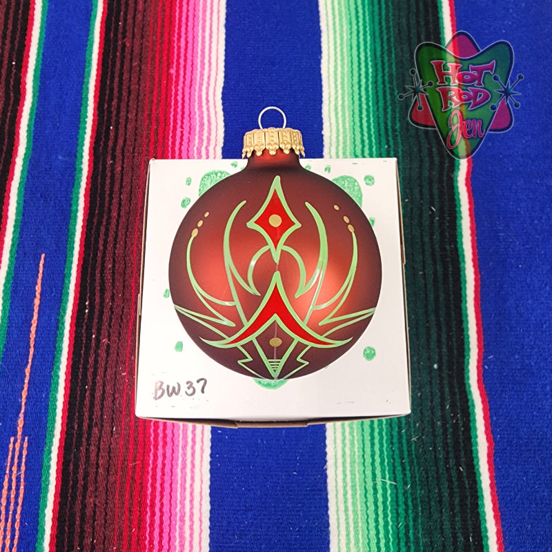 Hand pinstriped/painted glass ornament by Hot Rod Jen