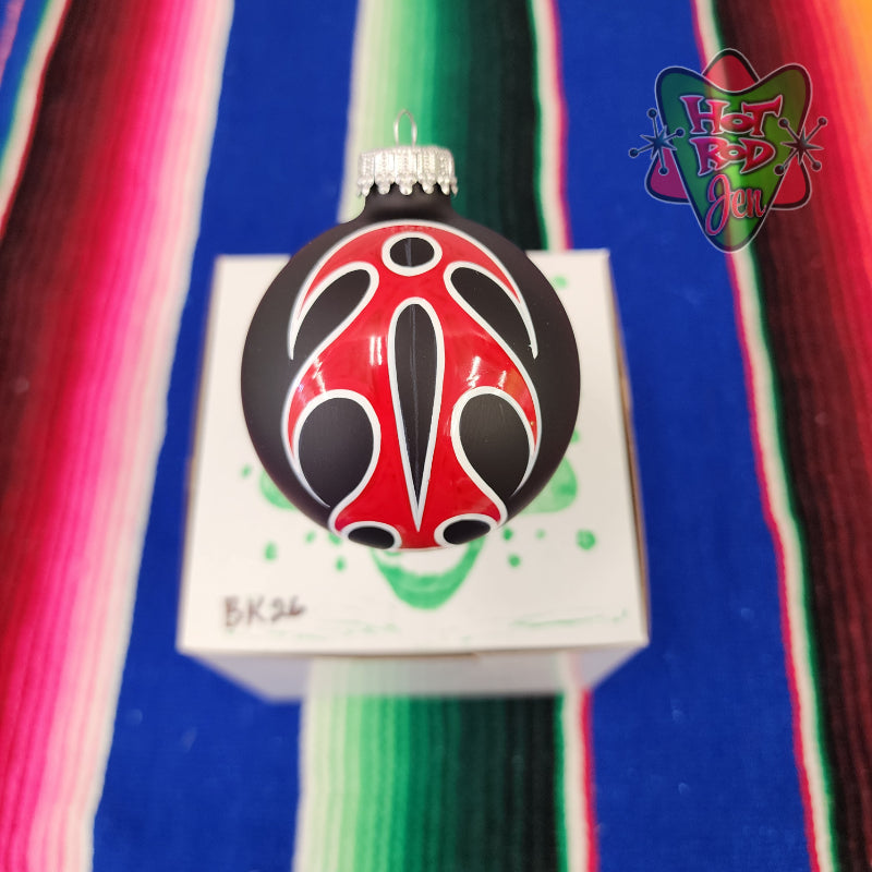 Hand pinstriped/painted glass ornament by Hot Rod Jen