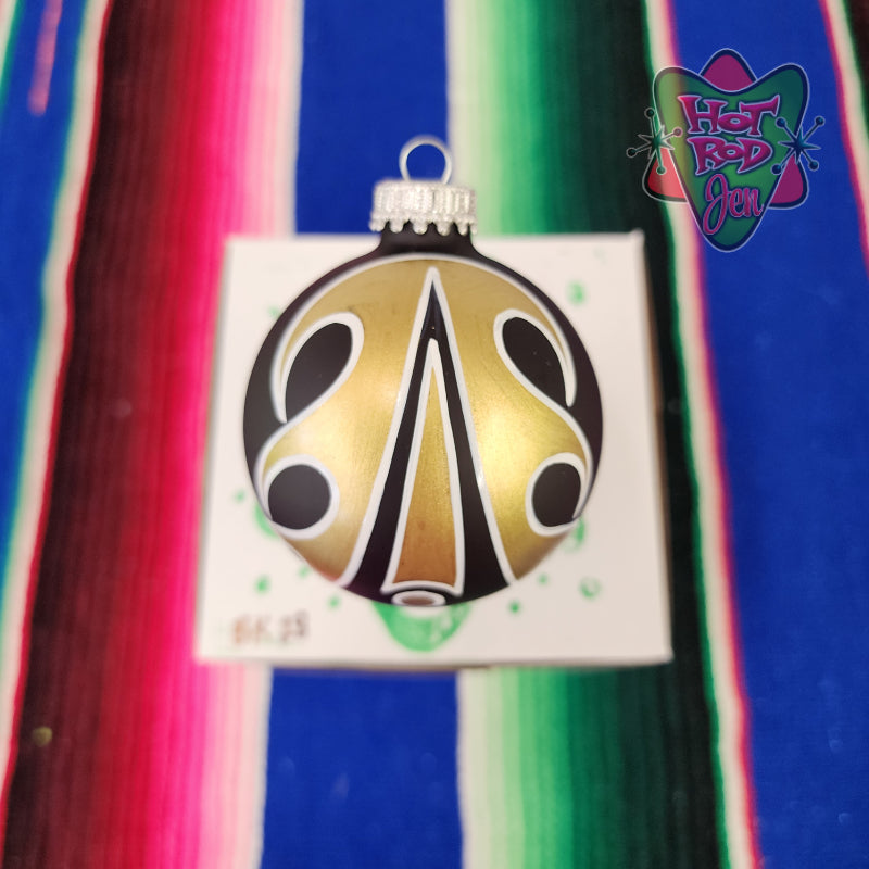 Hand pinstriped/painted glass ornament by Hot Rod Jen