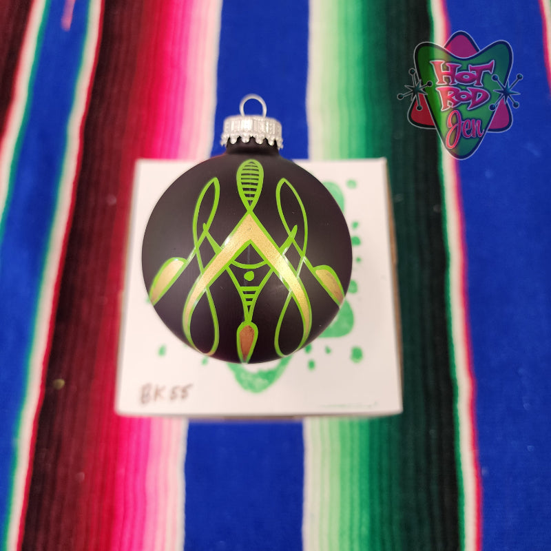 Hand pinstriped/painted glass ornament by Hot Rod Jen