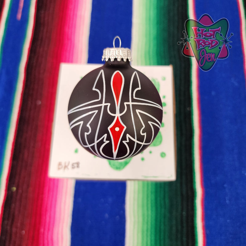 Hand pinstriped/painted glass ornament by Hot Rod Jen
