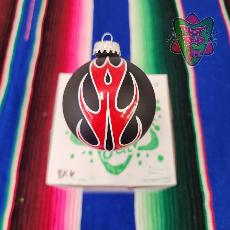 Hand pinstriped/painted glass ornament by Hot Rod Jen