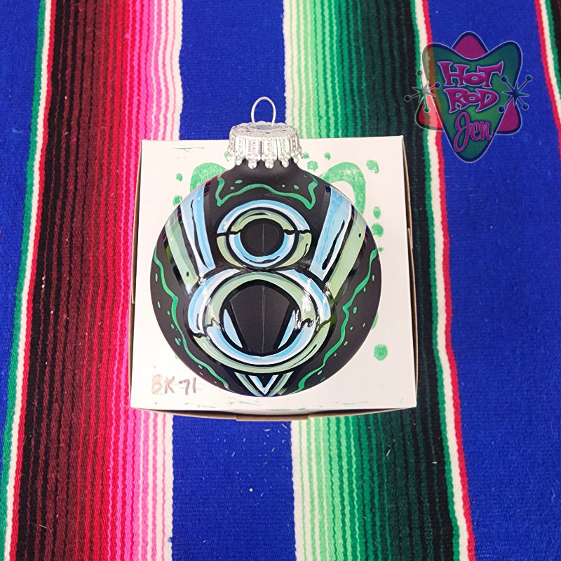 Hand pinstriped/painted glass ornament by Hot Rod Jen