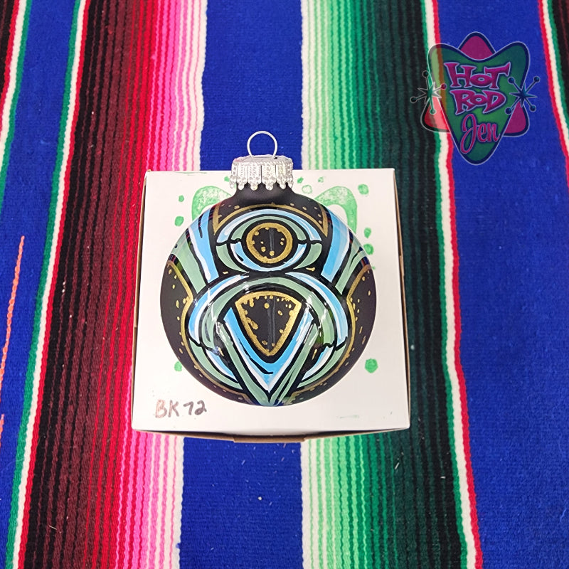 Hand pinstriped/painted glass ornament by Hot Rod Jen