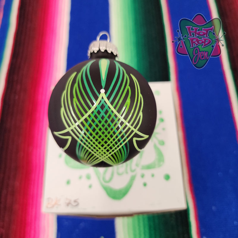 Hand pinstriped/painted glass ornament by Hot Rod Jen