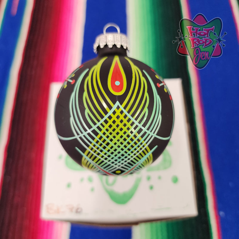 Hand pinstriped/painted glass ornament by Hot Rod Jen