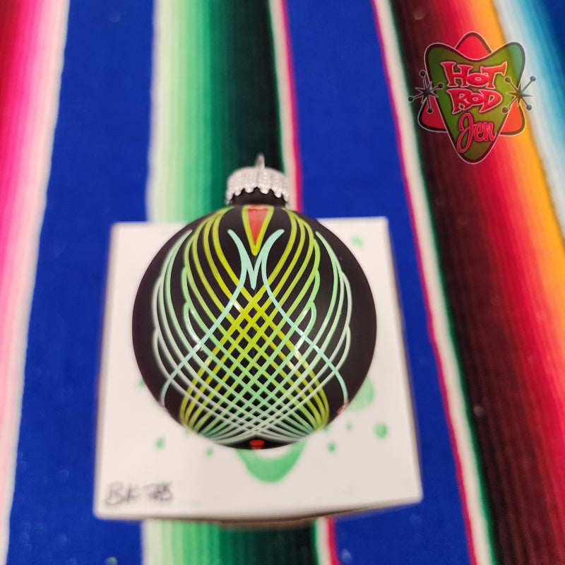 Hand pinstriped/painted glass ornament by Hot Rod Jen