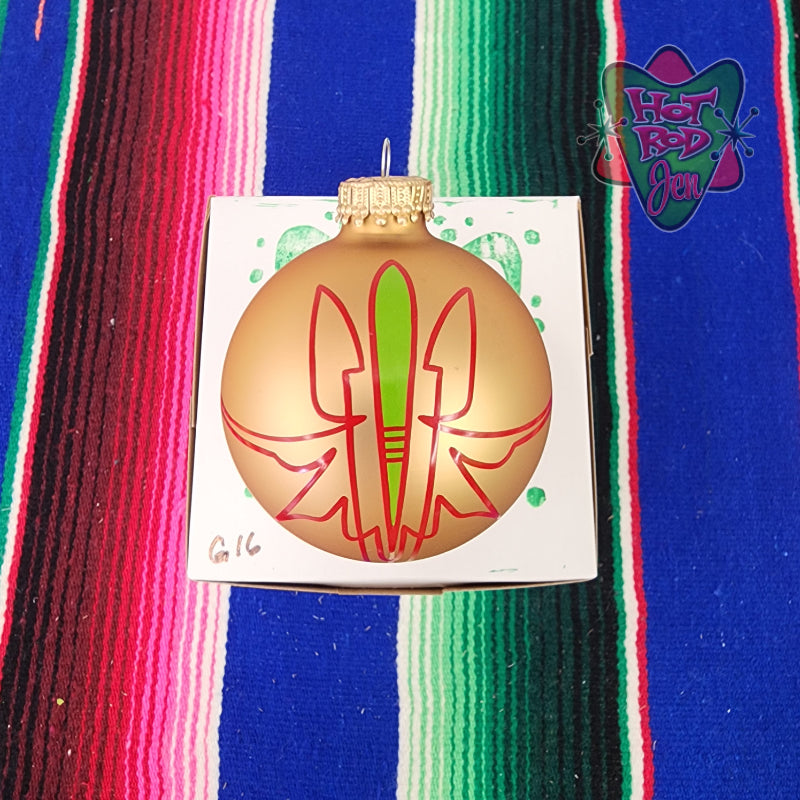 Hand pinstriped/painted glass ornament by Hot Rod Jen