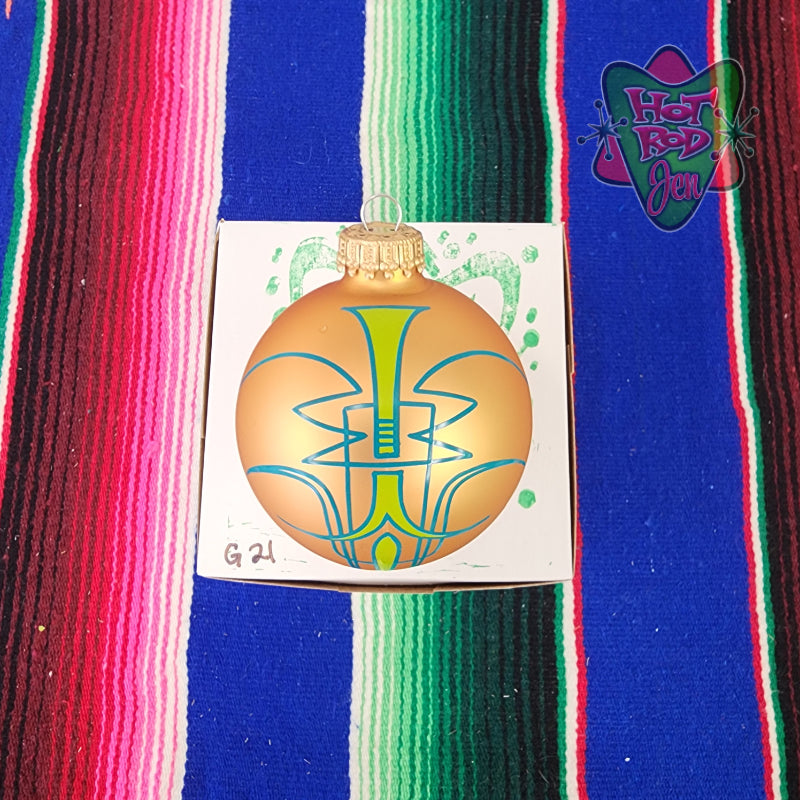 Hand pinstriped/painted glass ornament by Hot Rod Jen