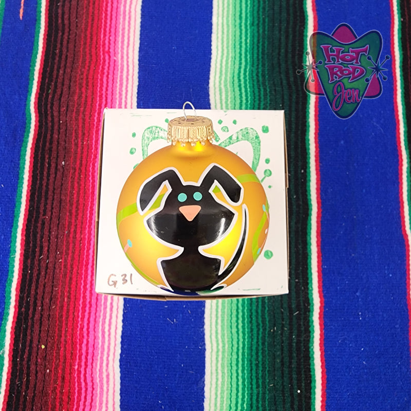 Hand pinstriped/painted glass ornament by Hot Rod Jen