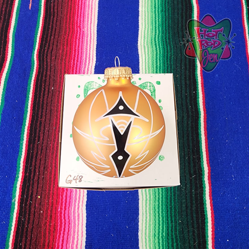 Hand pinstriped/painted glass ornament by Hot Rod Jen