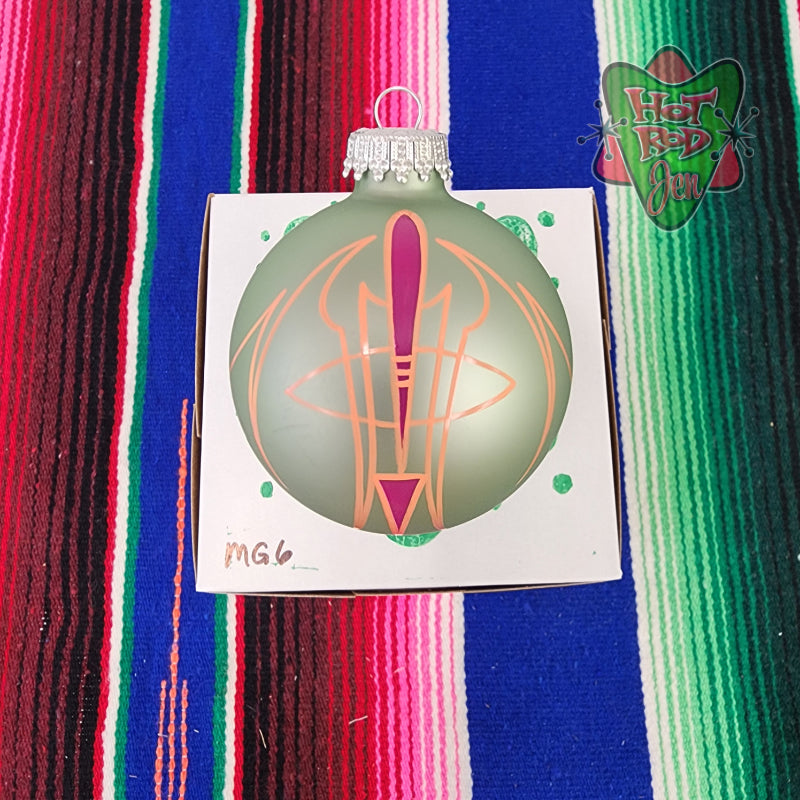 Hand pinstriped/painted glass ornament by Hot Rod Jen