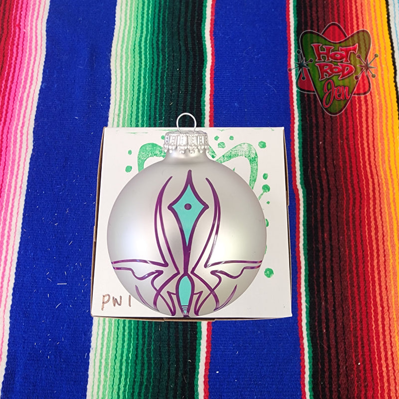 Hand pinstriped/painted glass ornament by Hot Rod Jen
