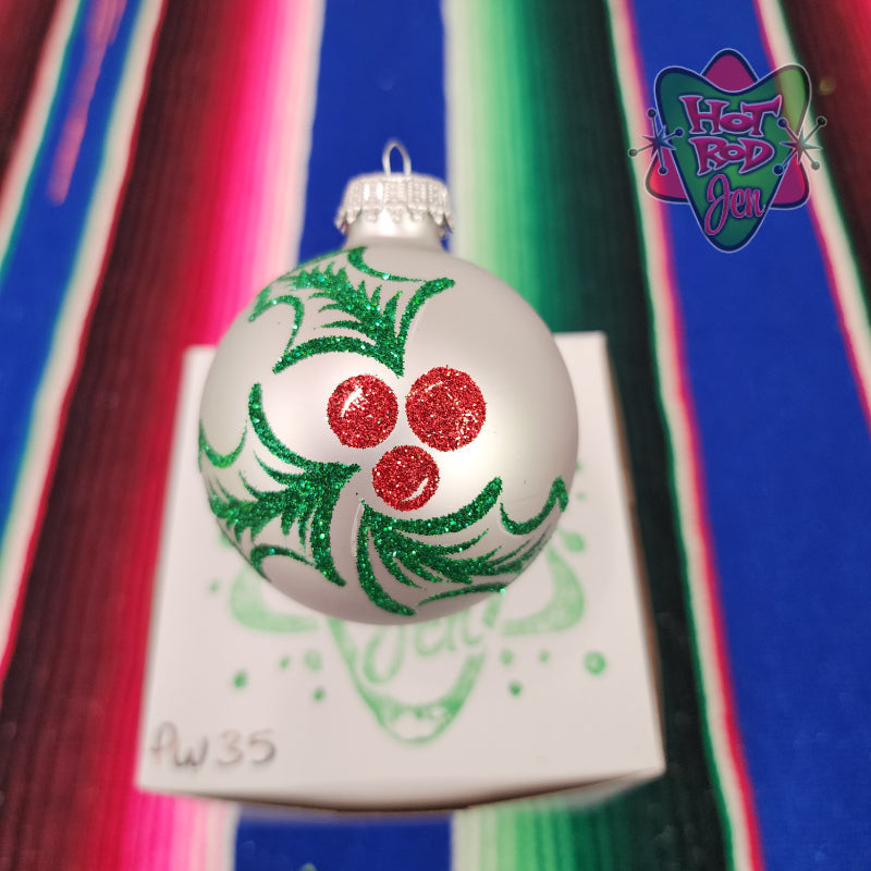 Hand pinstriped/painted glass ornament by Hot Rod Jen