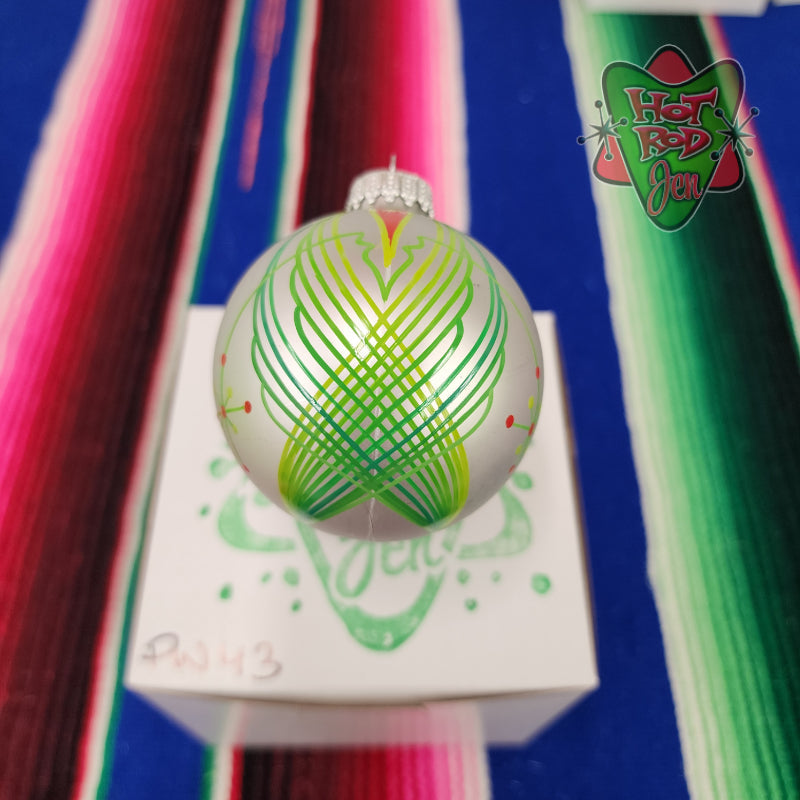 Hand pinstriped/painted glass ornament by Hot Rod Jen