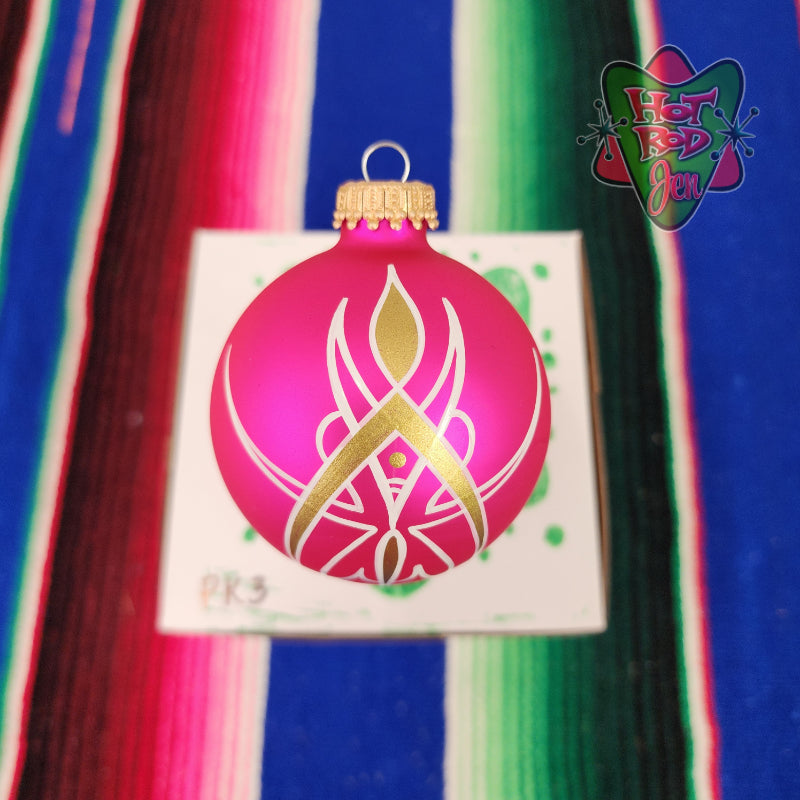 Hand pinstriped/painted glass ornament by Hot Rod Jen