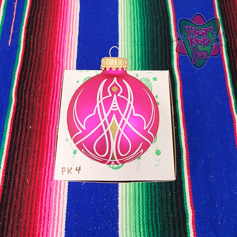 Hand pinstriped/painted glass ornament by Hot Rod Jen