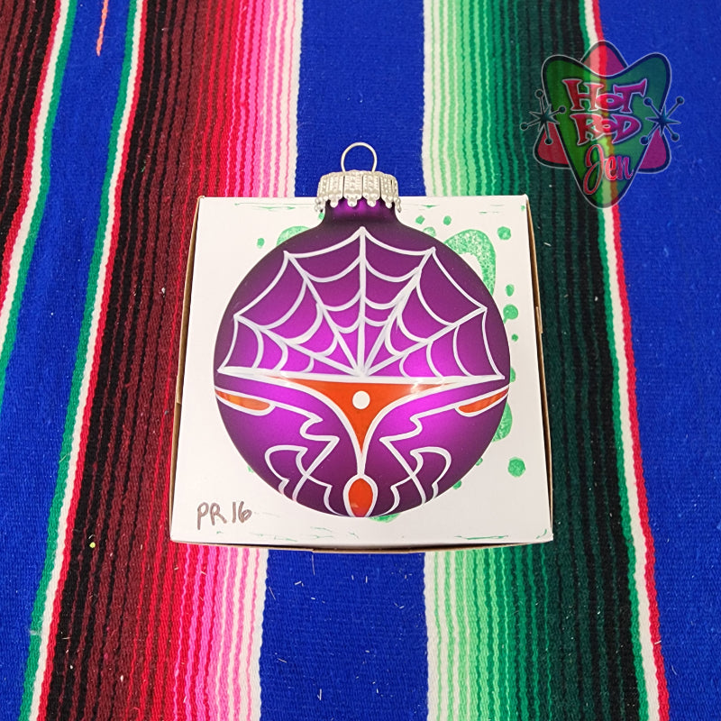 Hand pinstriped/painted glass ornament by Hot Rod Jen