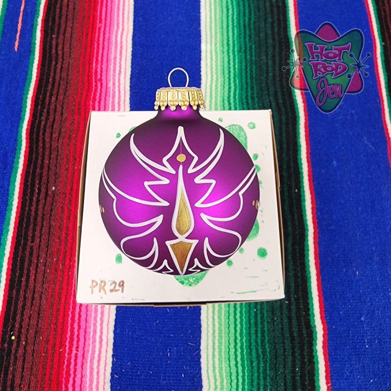 Hand pinstriped/painted glass ornament by Hot Rod Jen