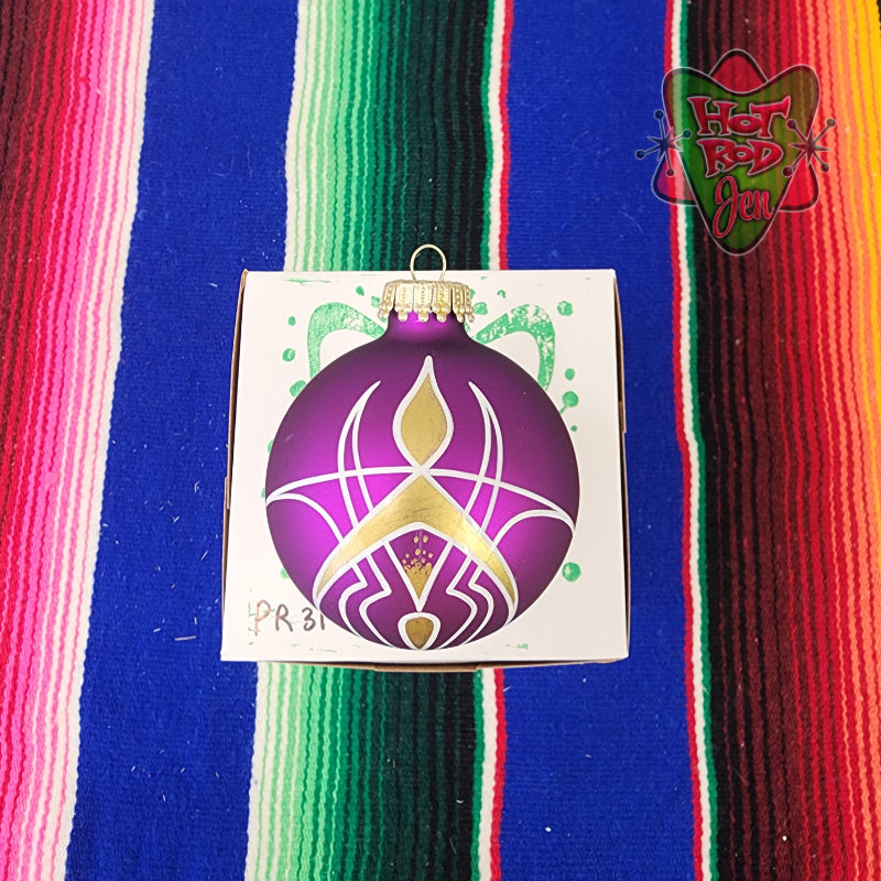 Hand pinstriped/painted glass ornament by Hot Rod Jen