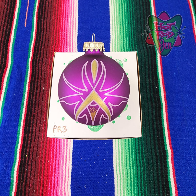 Hand pinstriped/painted glass ornament by Hot Rod Jen