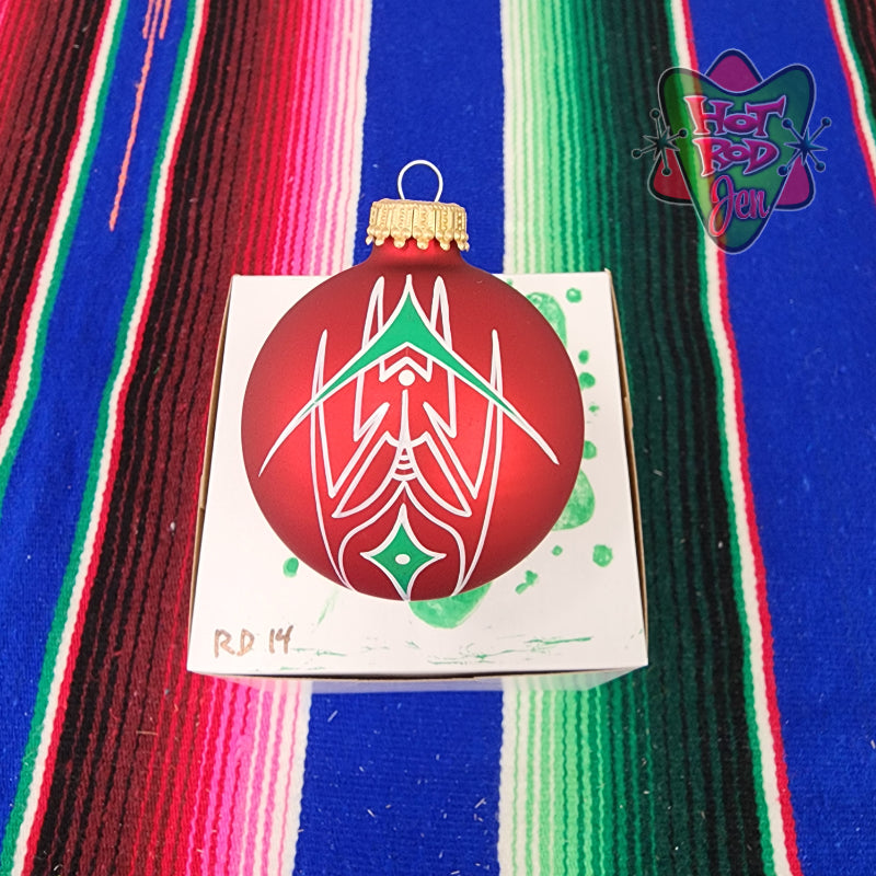Hand pinstriped/painted glass ornament by Hot Rod Jen