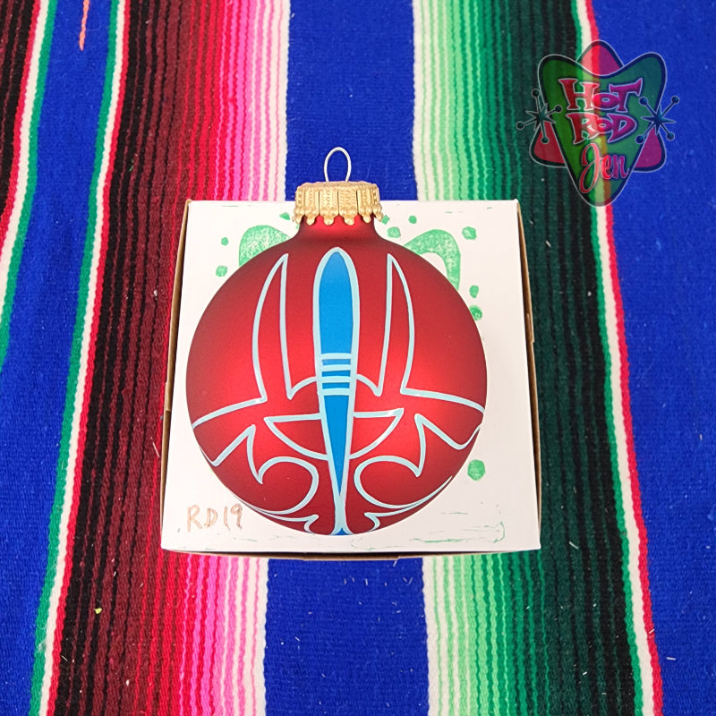 Hand pinstriped/painted glass ornament by Hot Rod Jen