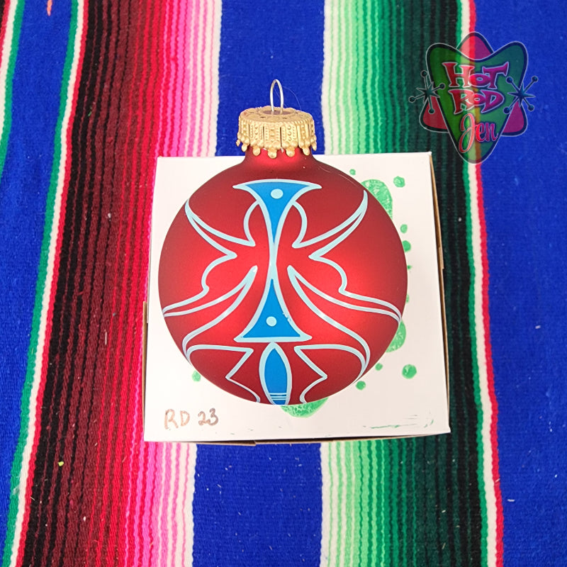 Hand pinstriped/painted glass ornament by Hot Rod Jen