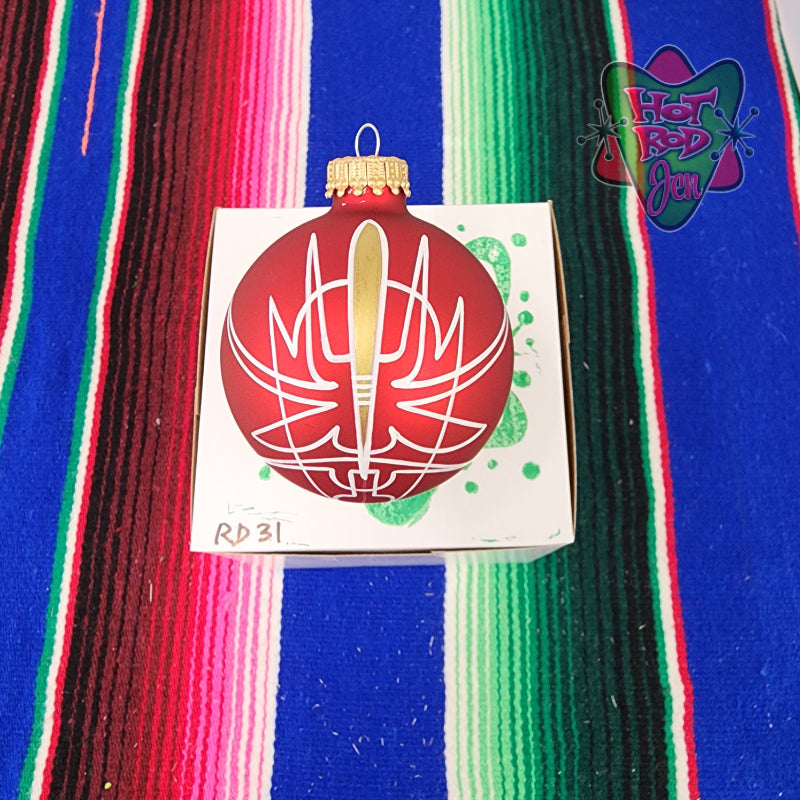 Hand pinstriped/painted glass ornament by Hot Rod Jen