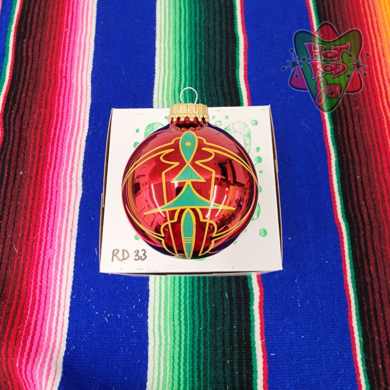 Hand pinstriped/painted glass ornament by Hot Rod Jen