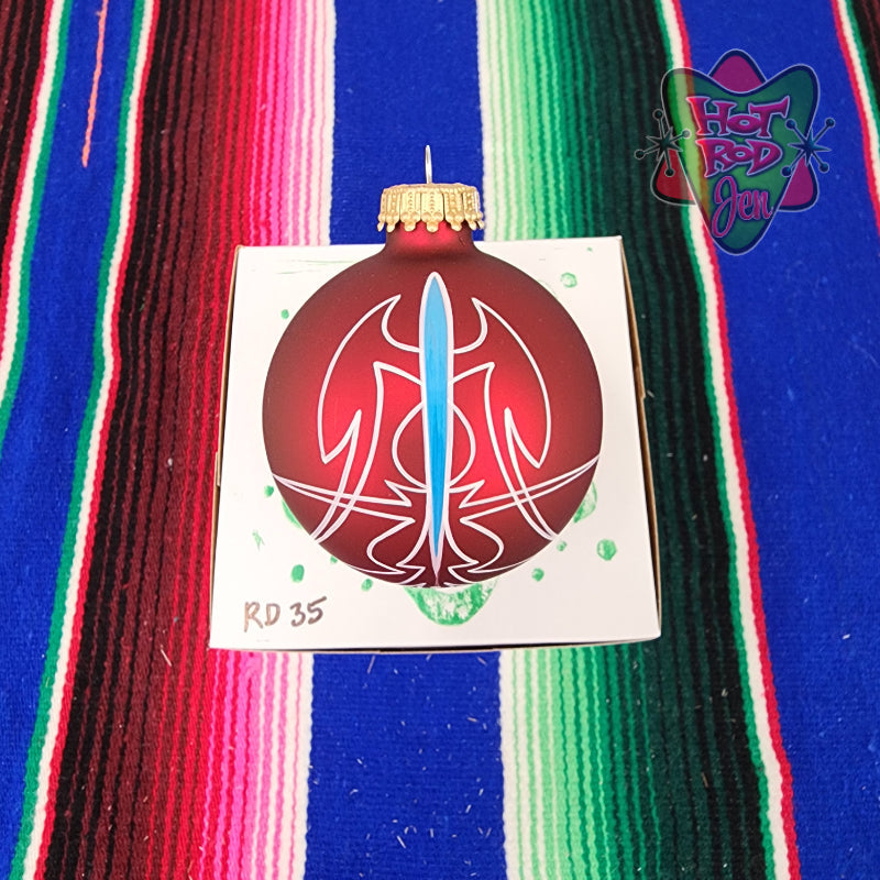 Hand pinstriped/painted glass ornament by Hot Rod Jen