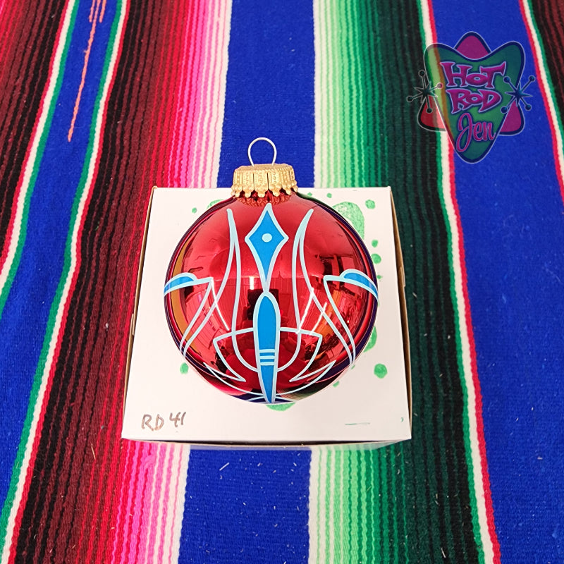 Hand pinstriped/painted glass ornament by Hot Rod Jen