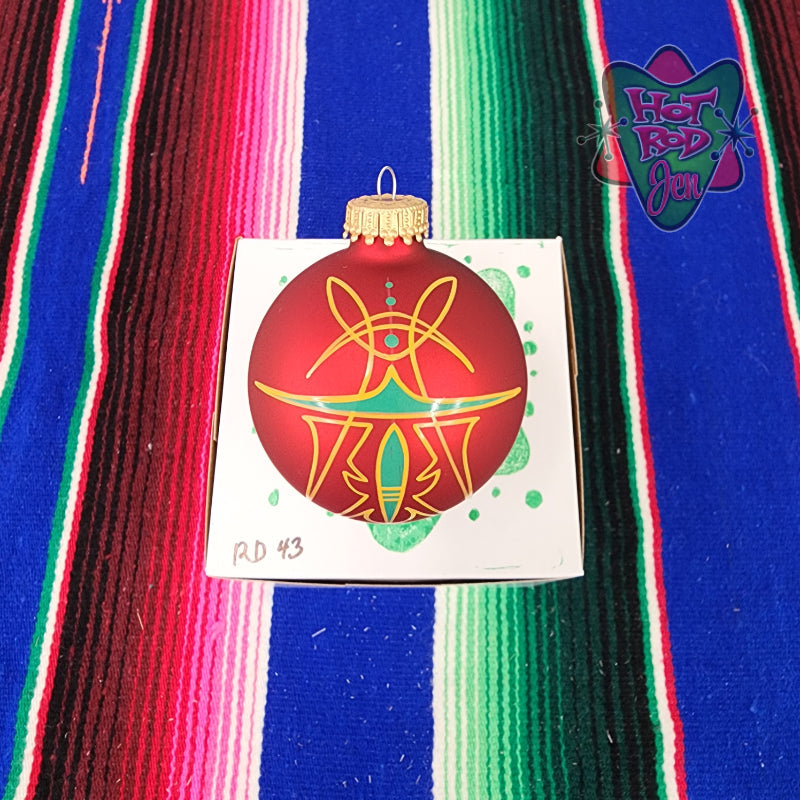 Hand pinstriped/painted glass ornament by Hot Rod Jen