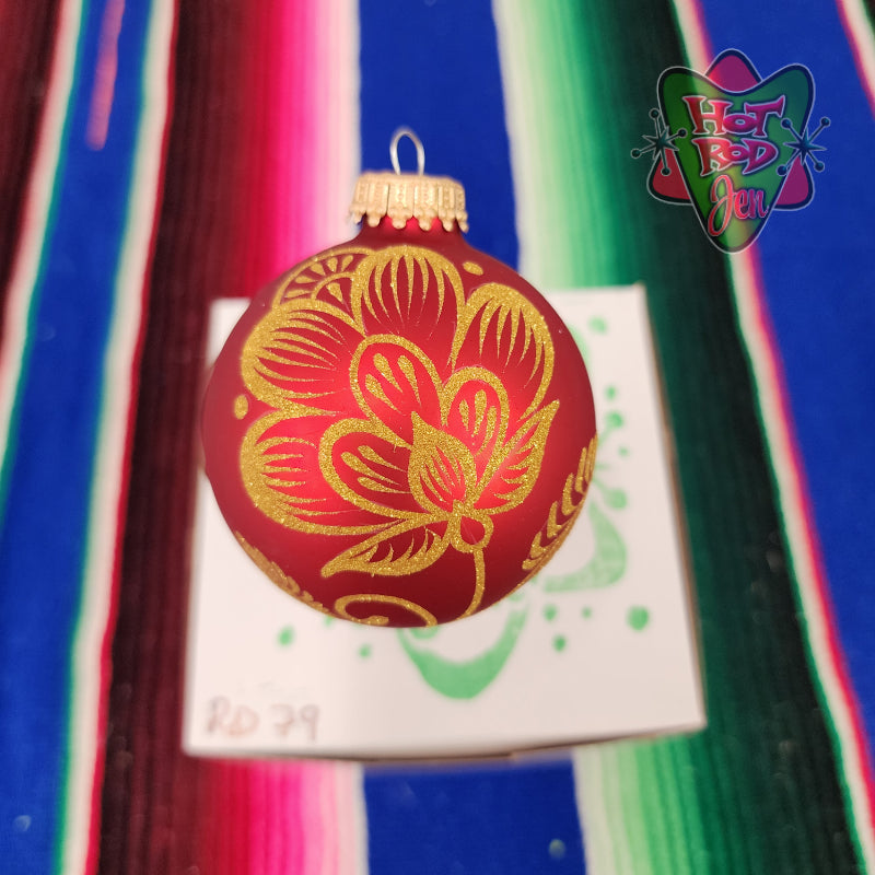 Hand pinstriped/painted glass ornament by Hot Rod Jen