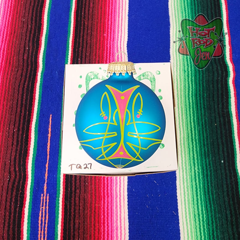 Hand pinstriped/painted glass ornament by Hot Rod Jen