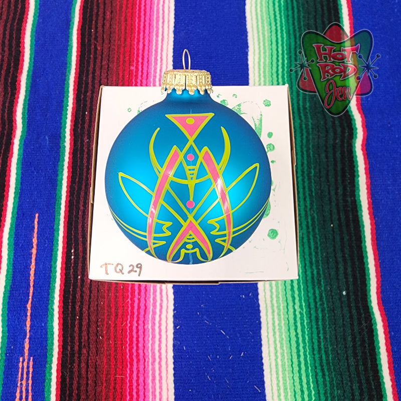 Hand pinstriped/painted glass ornament by Hot Rod Jen