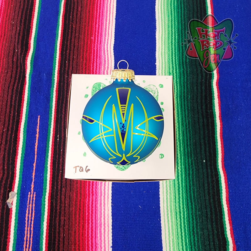 Hand pinstriped/painted glass ornament by Hot Rod Jen