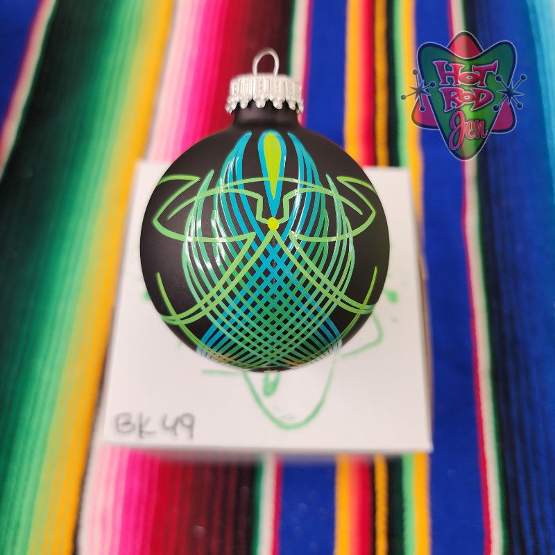 Hand pinstriped/painted glass ornament by Hot Rod Jen