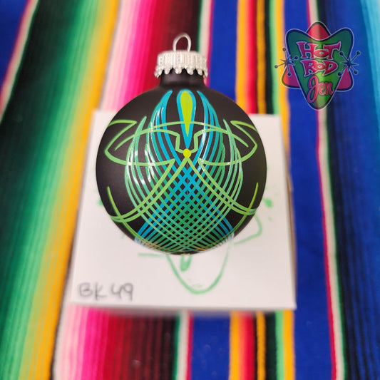 Hand pinstriped/painted glass ornament by Hot Rod Jen