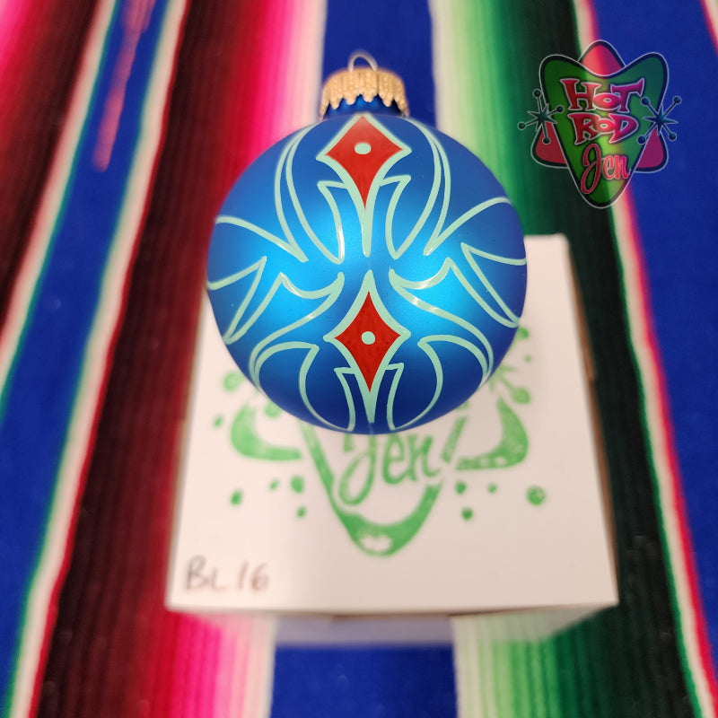 Hand pinstriped/painted glass ornament by Hot Rod Jen