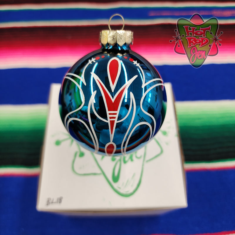 Hand pinstriped/painted glass ornament by Hot Rod Jen