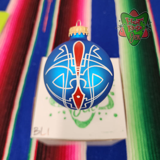 Hand pinstriped/painted glass ornament by Hot Rod Jen