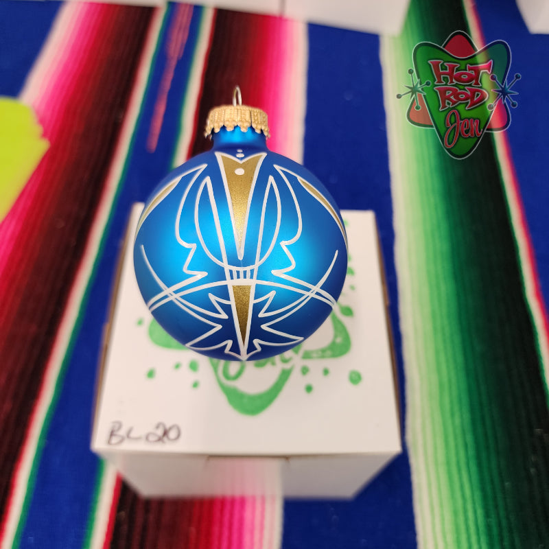 Hand pinstriped/painted glass ornament by Hot Rod Jen